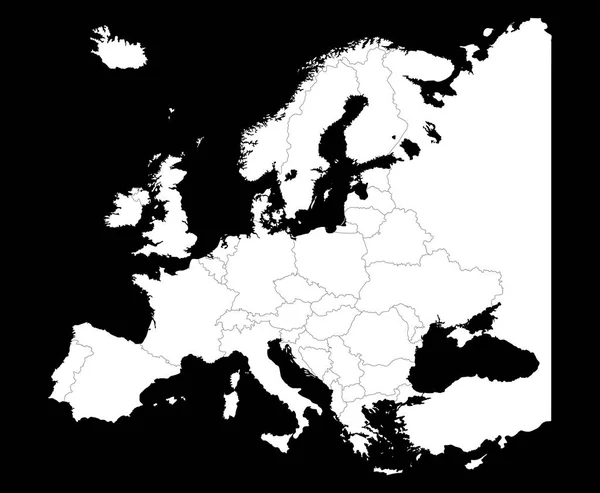 Kaart Van Europa Silhouet Met Landgrenzen Geïsoleerd Zwart — Stockvector