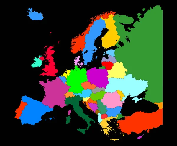 Mapa Europa Com Fronteiras País Isolado Sobre Fundo Preto —  Vetores de Stock