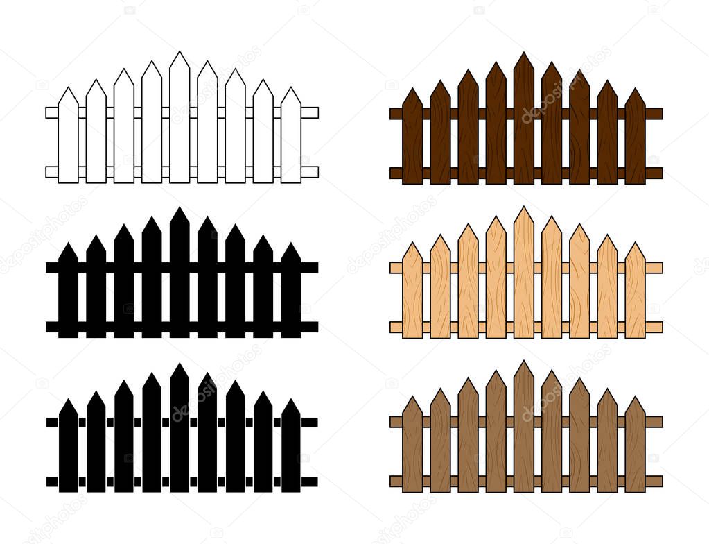 Wooden fence set.  Simple  design isolated on white background