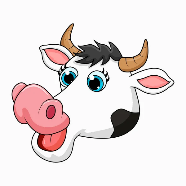 Dessin Animé Tête Vache Isolé Sur Fond Blanc — Image vectorielle