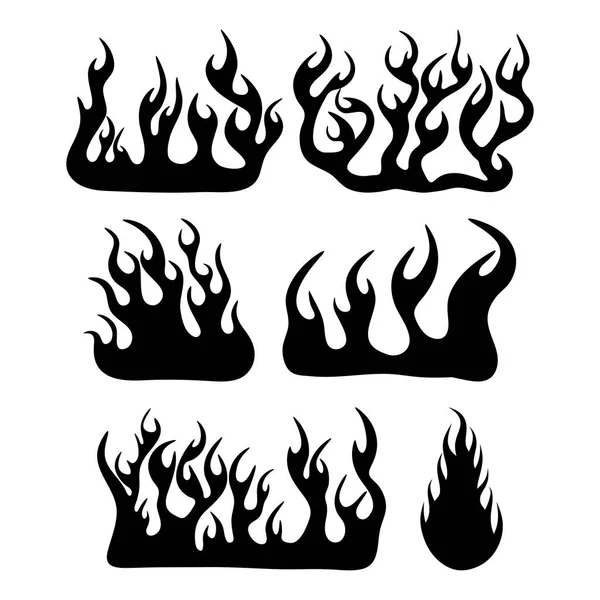 Fire Flame Silhouette Set Design Isolated White — Stock Vector