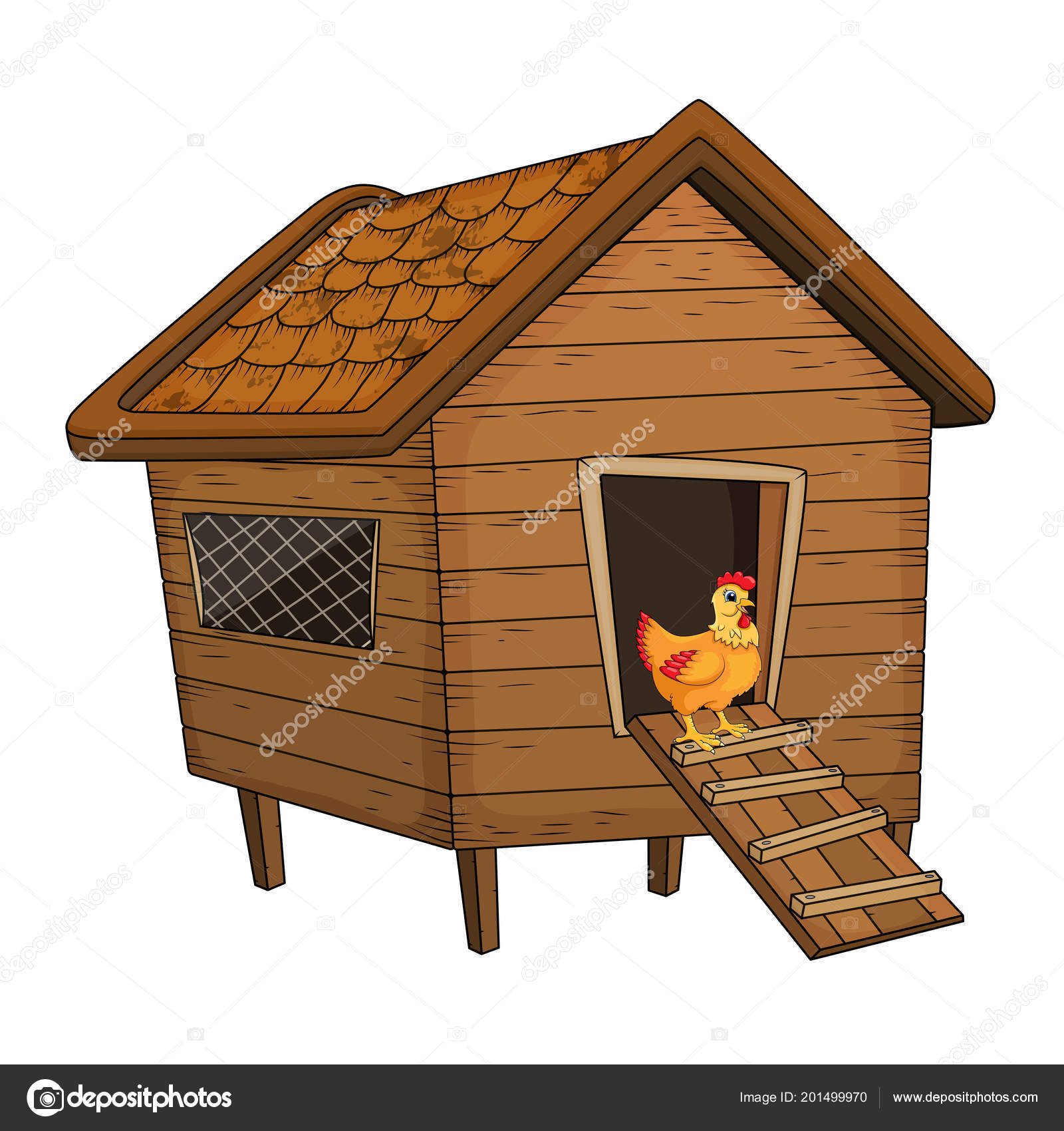 Dessin Animé Poulailler Poule Isolé Sur Fond Blanc Image