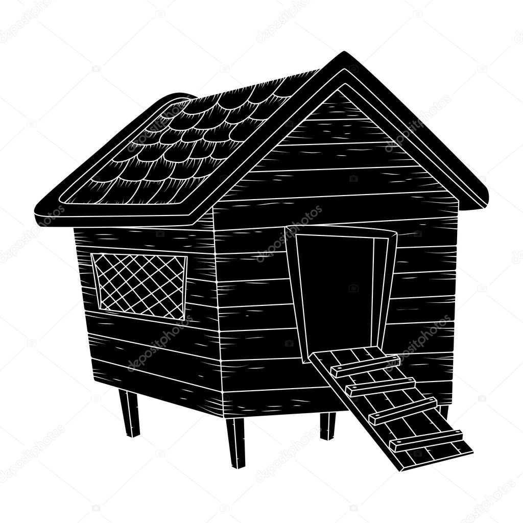 cartoon chicken coop silhouiette isolated on white background