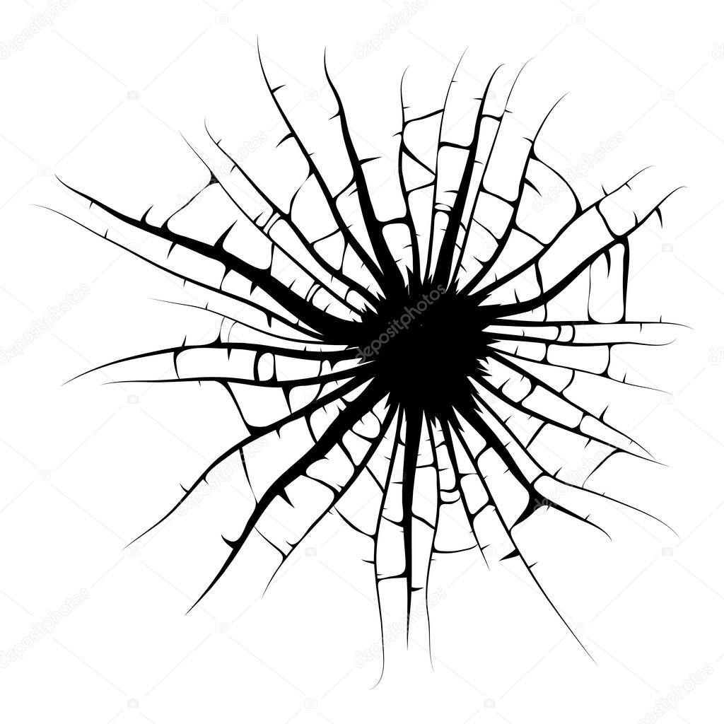 Broken window, cracks hole vector design isolated on white background