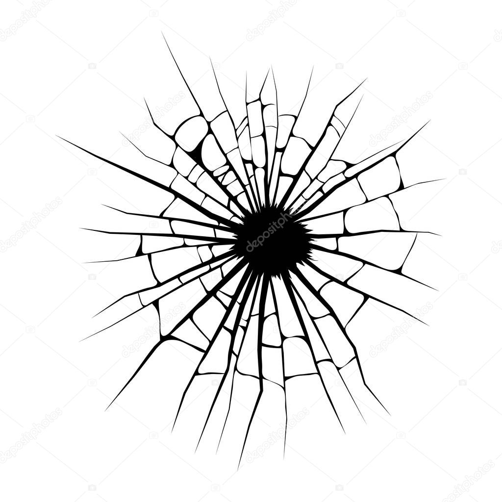 Broken window, cracks hole vector design isolated on white background