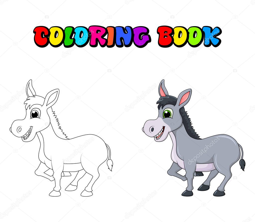 Donkey cartoon character coloring book vector design isolated on white background