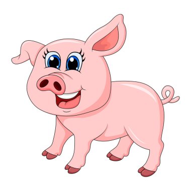 Beyaz arka plan üzerinde izole domuz karikatür karakter vektör tasarımı