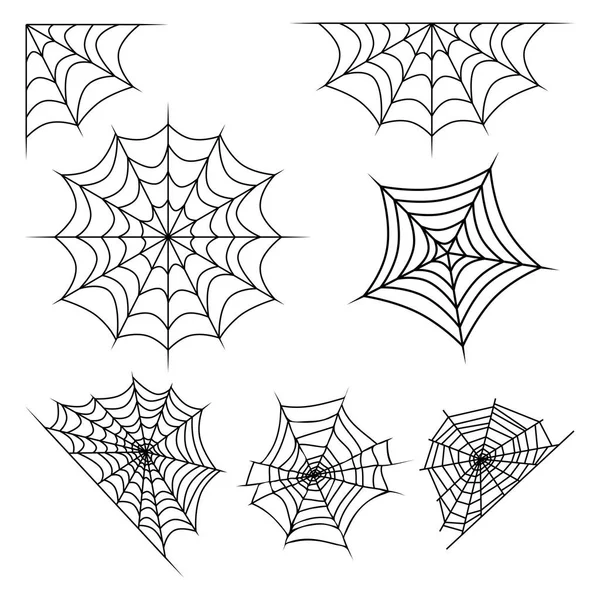 Spider Web Set Halloween Design Isolated White Backgroun — Stock Vector