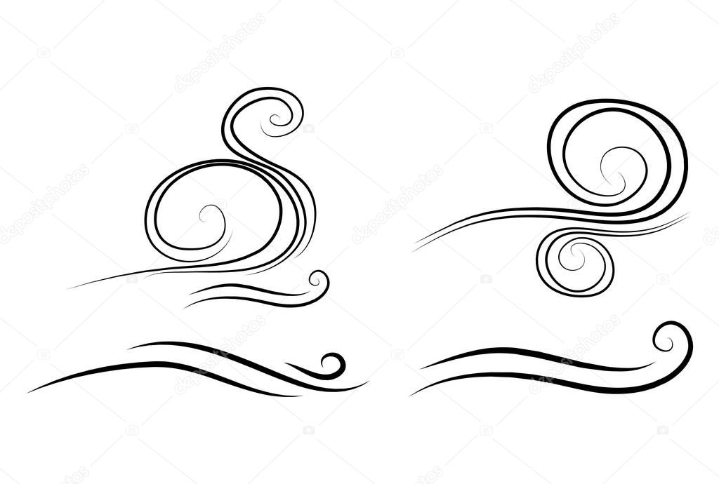 Wind doodle blow, gust design isolated on white backgroun