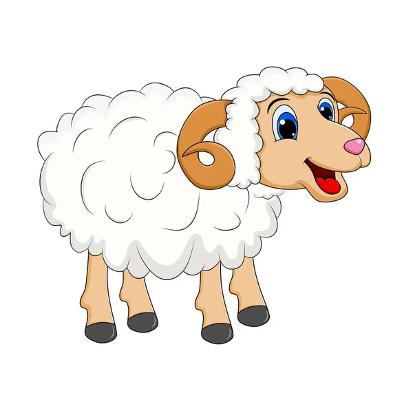 Dibujos Animados Blanco Ram Diseño Aislado Sobre Fondo Blanco — Vector de stock