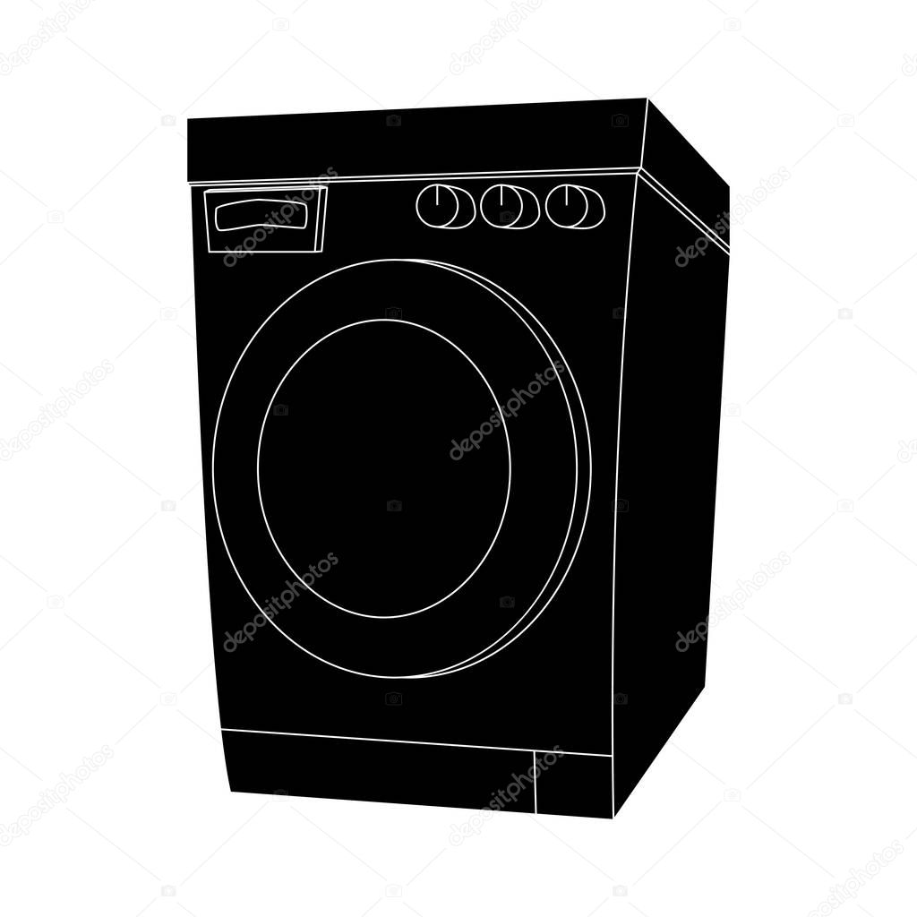Silhouette cartoon washing machine design isolated on white backgroun