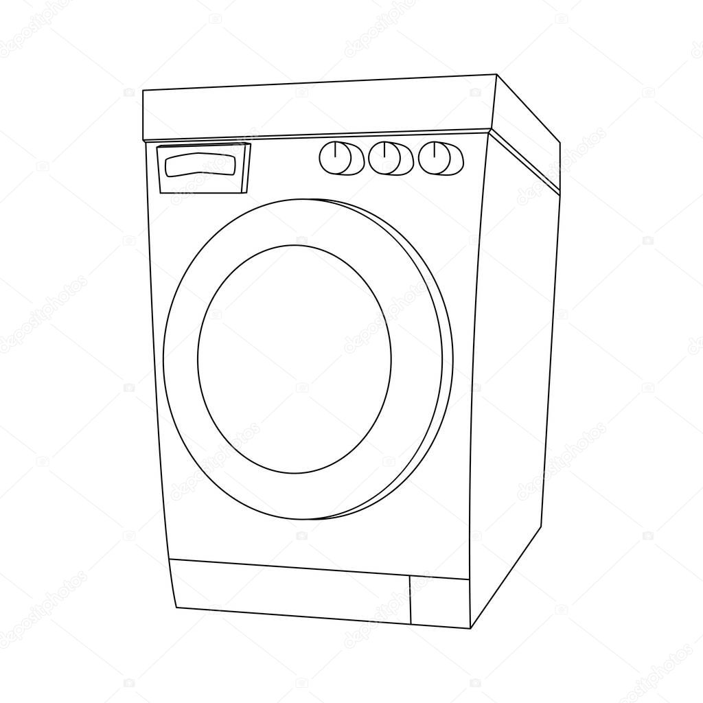 Outline cartoon washing machine design isolated on white backgroun