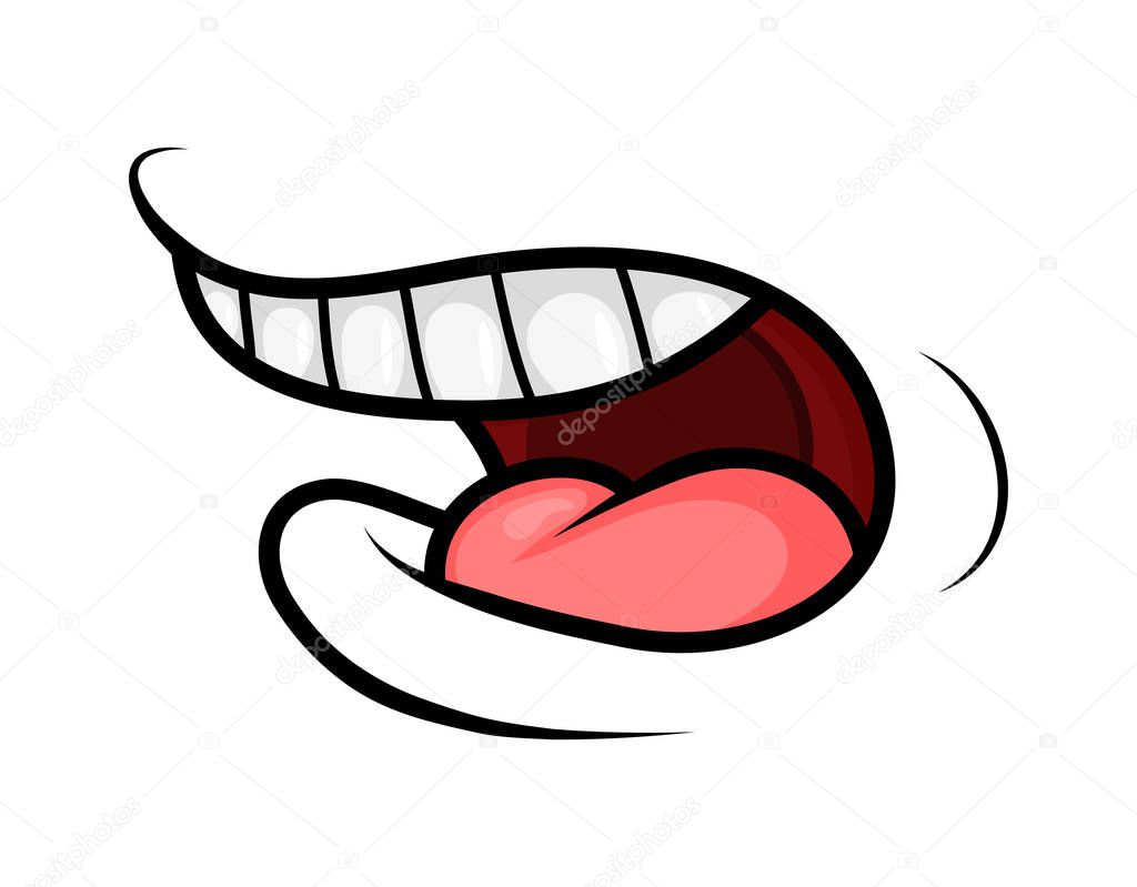 Cartoon Mouth smile. Tongue, Teeth. Expressive Emotions. Simple flat design isolated on white background