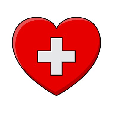 Kalp ve haç. Beyaz arkaplanda vektör sağlık ikonu tasarımı izole edildi