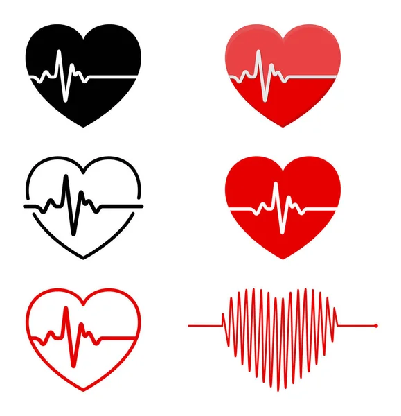 Heart Ecg Ekg Signal Set Heart Beat Pulse Line Concept — Stock Vector