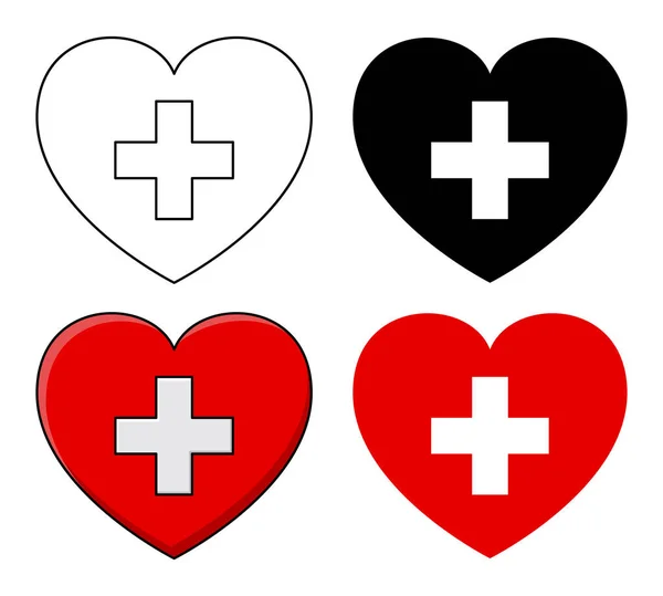 Herz Und Kreuz Vector Health Care Icon Design Isoliert Auf — Stockvektor