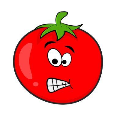 Beyaz arkaplanda izole edilmiş komik domates çizgi film tasarımı