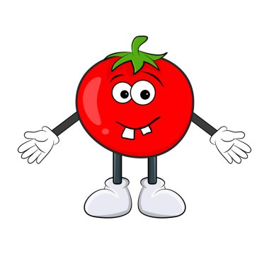 Beyaz arkaplanda izole edilmiş komik domates çizgi film tasarımı