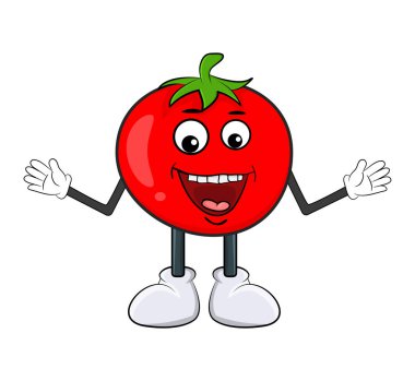 Beyaz arkaplanda izole edilmiş komik domates çizgi film tasarımı