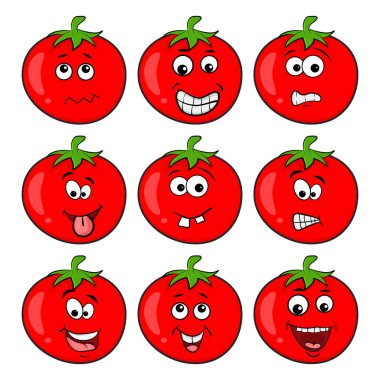 Komik domates karakteri çizgi film dizaynı beyaz arkaplanda izole edildi