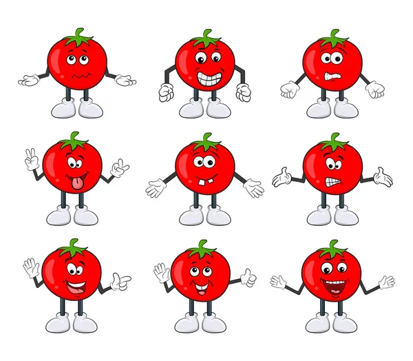 Karakter Tomat Lucu Set Desain Kartun Terisolasi Pada Latar Belakang - Stok Vektor