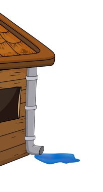 yağmur su birikintisi karikatür illüstrasyon iso ile oluk çatı ile ev