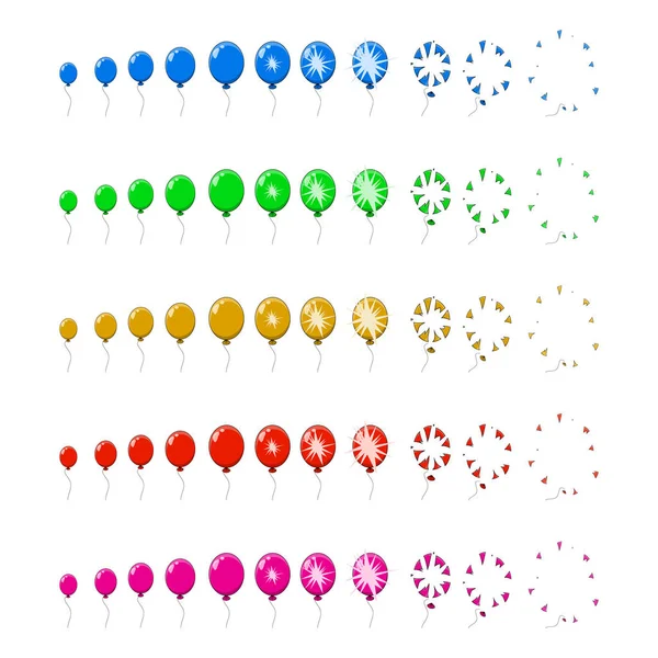 Ballong pop, explosion, steg för burst-animering, ramar som isolerats på — Stock vektor
