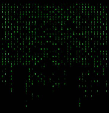 Matris gibi ikili düşen sayılar. Yeşil 0, 1 basamak siyah ba