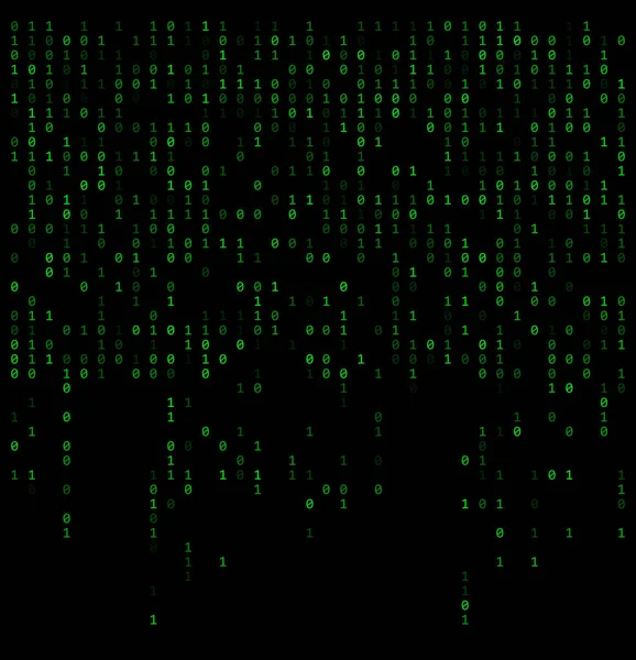Numeri binari in calo come matrice. Verde 0,1 cifre su ba nera — Vettoriale Stock