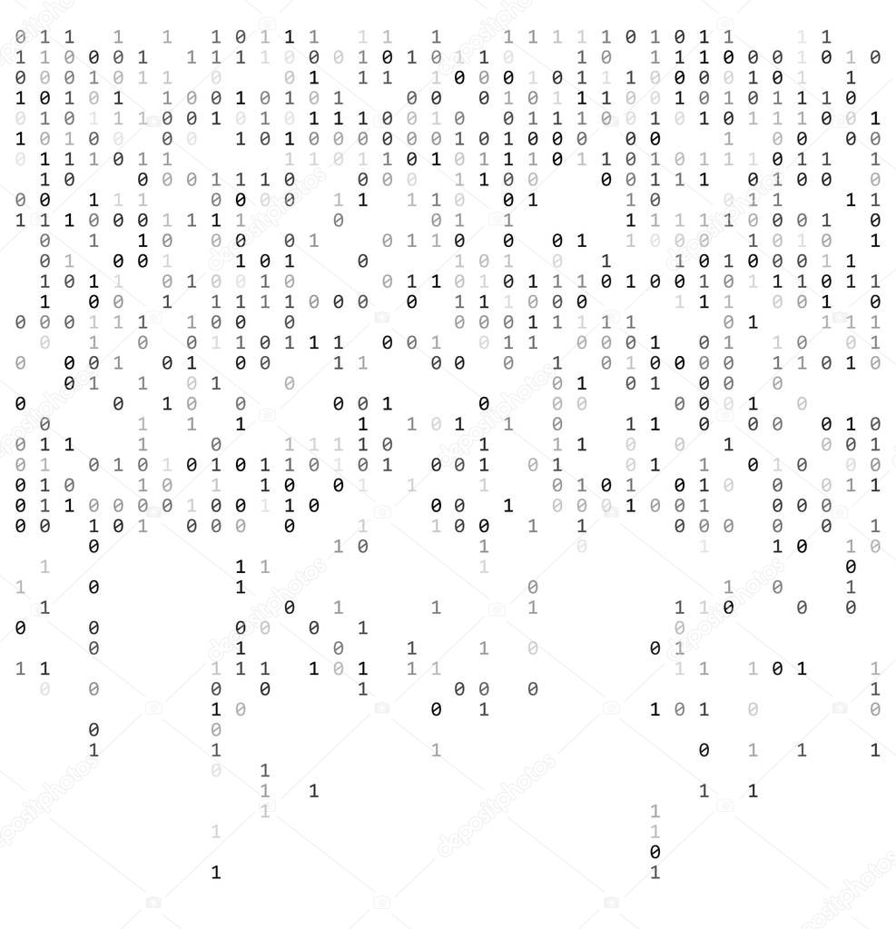 Binary falling numbers like matrix.  0,1 digits on white backgro