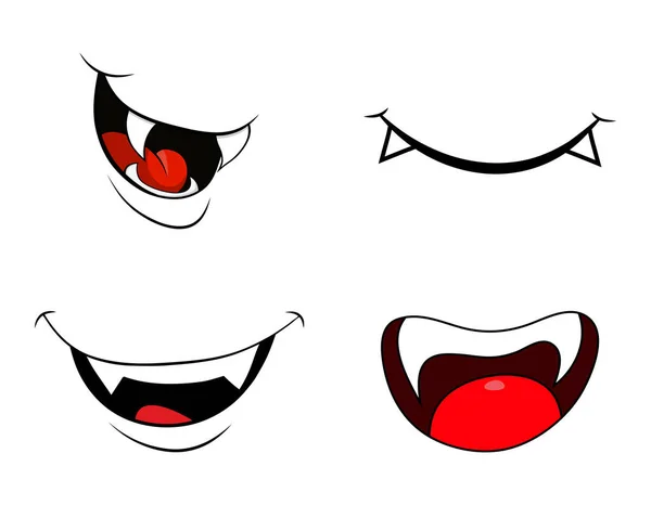 Colmillo boca vampiro sonrisa conjunto aislado sobre fondo blanco — Vector de stock