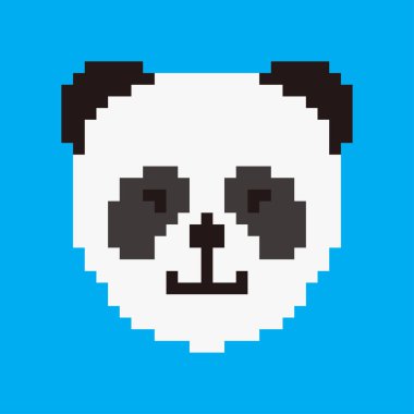 Piksel resim karakteri panda 8 bit piksel resim siyah ve beyaz ayı mavi arka planda izole. Çin soyu tükenmekte olan türlerin sembolü. Vahşi yaşam hayvan ikonu. Retro video / pc oyun karakteri