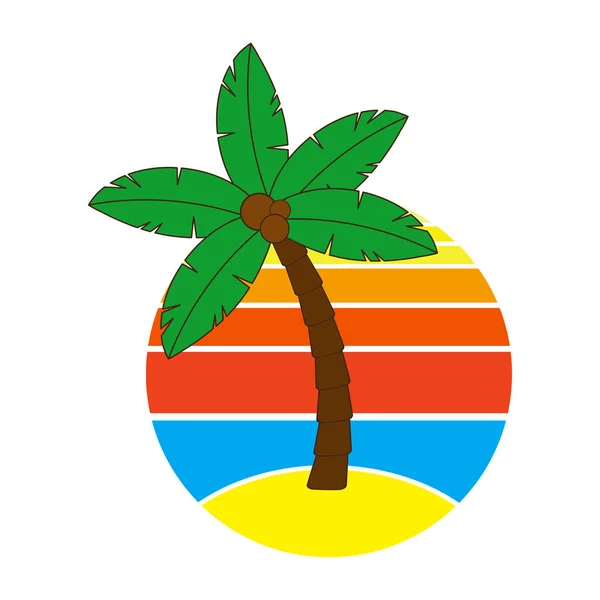 Palmboom Zonsopgang Zonsondergang Hawaii Vakantie Circulaire Graphic Met Paradijs Poster — Stockvector