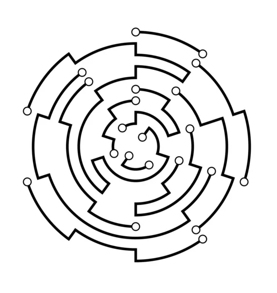 Cirkelram För Kretskort Abstrakt Kopplingsring Ett Futuristiskt Moderkortssystem Design Svartvita — Stock vektor