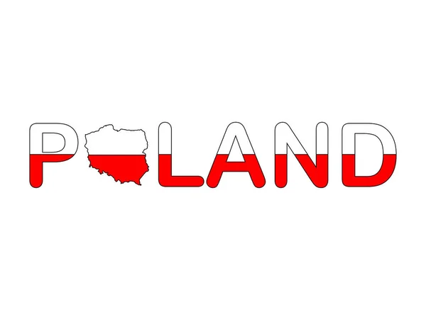 Polska Tekst Mapą Flaga Patriotycznym Polskim Kolorze Czerwono Białym Odizolowanym — Wektor stockowy