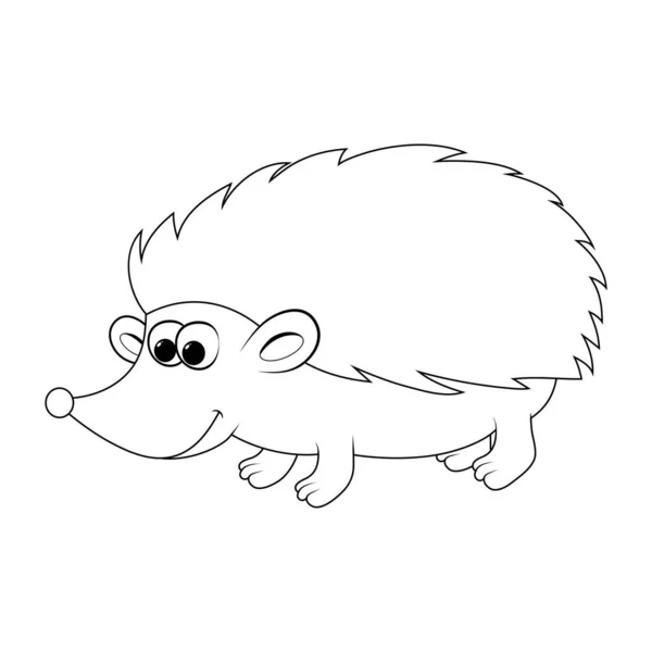 Hedgehog Outline Isolated White Contour Autumnal Shape Kids Vector Smiling — Stock Vector
