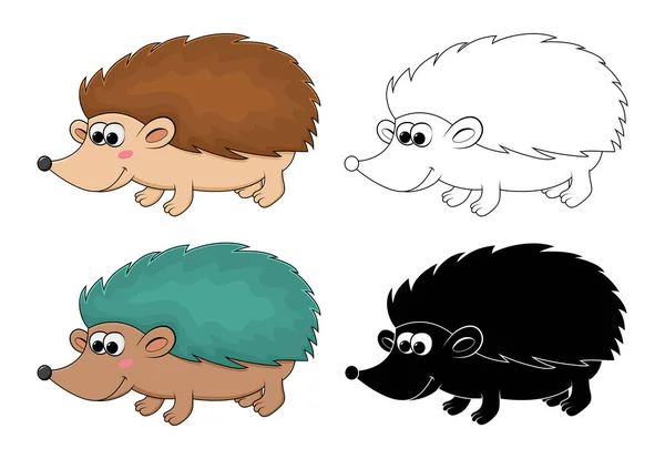 Koleksi Vektor Hedgehog Dengan Desain Garis Luar Dan Siluet Set - Stok Vektor
