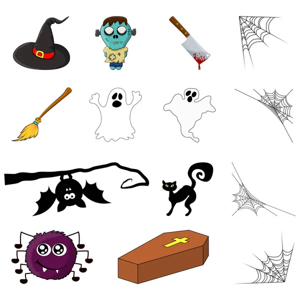 Halloween Szimbólumok Kísérteties Ikonok Gyűjteménye Partimeghívóra Hátborzongató Rajzfilm Design Elem — Stock Vector