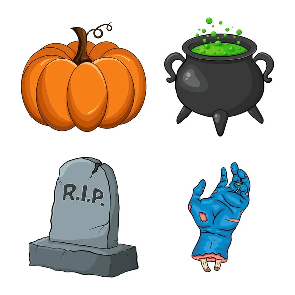 Halloweenavond Collectie Griezelige Tekenfilmset Voor Griezelige Oktober Vakantie Vectorontwerp Van — Stockvector