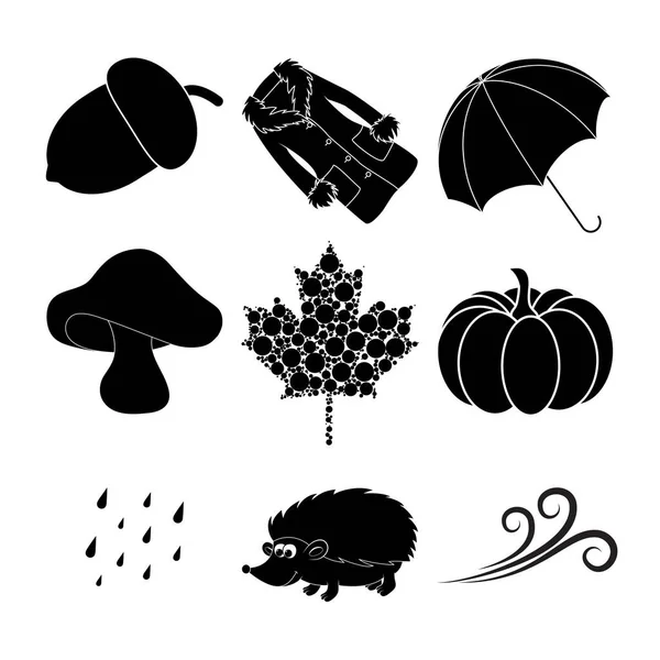 Autumn Silhouette Symbols Collection Autumnal Cartoon Icon Set Black White — Stock Vector