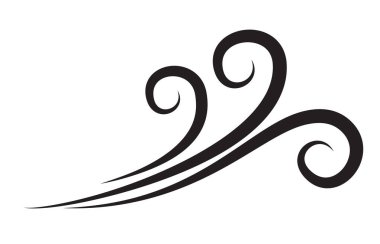 Rüzgar üfleme sembolü. Hava üfleme ikonunu çevir. Sonbahar havası girdap vektör şekli beyazda izole edilmiş. Rüzgarlı süs silueti. Vantilatör, kurutucu, nefes, buhar veya esinti vektörü illüstrasyonunun patlaması.