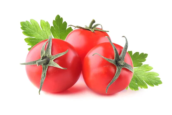 Frische Tomaten Und Petersilie Isoliert Auf Weißem Hintergrund — Stockfoto