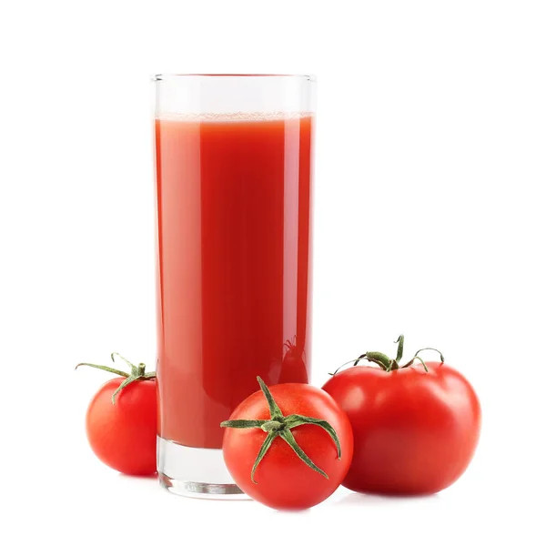 Vaso Jugo Tomate Tomates Aislados Sobre Fondo Blanco Imagen De Stock