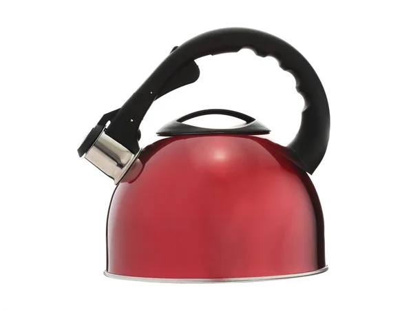 Red Kettle Steam Gray Background — Stock Photo, Image