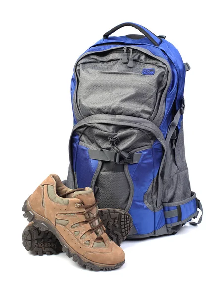 Backpack Hiking Boots Isolated White Background — Stock Photo, Image