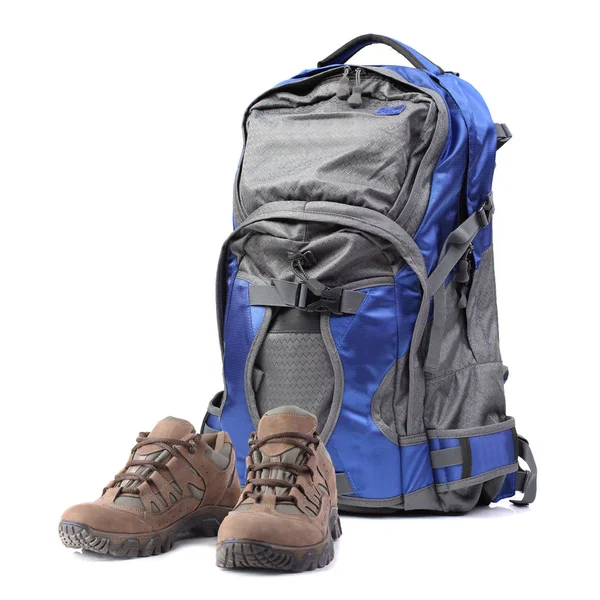 Backpack Hiking Boots Isolated White Background — Stock Photo, Image