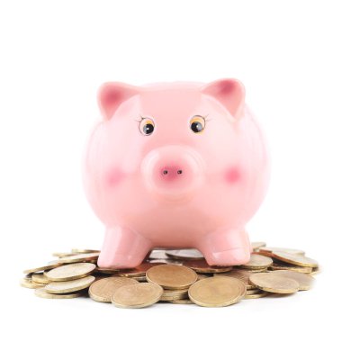 Beyaz arka plan üzerinde izole sikkeler üzerinde servet