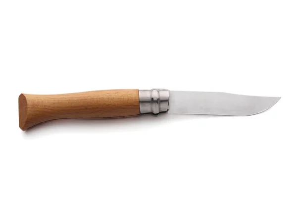 Coltello con manico in legno isolato su bianco — Foto Stock