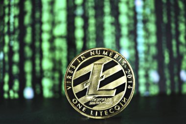 Litecoin sikke soyut matris yeşil arka plan üzerinde