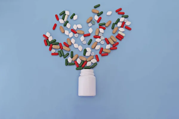 Medicamentos Suplementos Drogas Uma Garrafa Fundo Azul — Fotografia de Stock